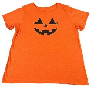 Halloween Shirt Jack O Lantern Pumpkin‎ Face Eyelashes Gold Trim Unisex XXL